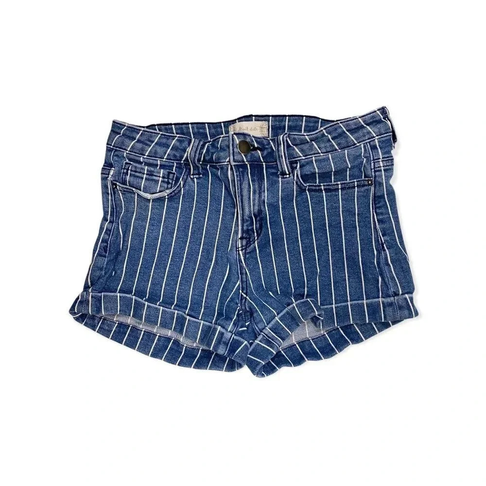Altar'd State Blue and White Stripped Jean Shorts 5 Cotton and Spandex